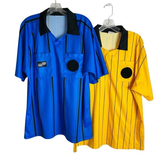Olympus Official Sports Soccer Referee Jerseys (2) Size XL Blue Yellow Stripe - Picture 1 of 14